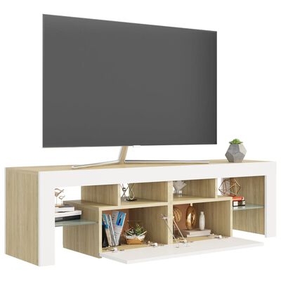 vidaXL TV-Schrank mit LED-Beleuchtung Weiß Sonoma-Eiche 140x36,5x40 cm