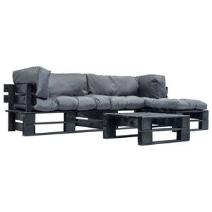 vidaXL 4-tlg. Garten-Lounge-Set aus Paletten mit Grauen Kissen Holz