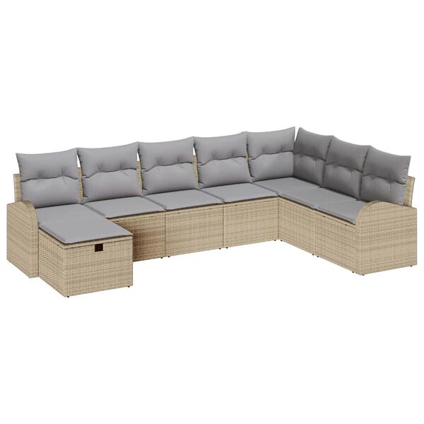 vidaXL Garten-Sofa-Set mit Kissen mit Speicher 8 pcs Beige Poly Rattan