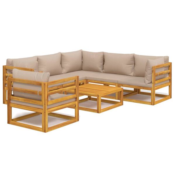 vidaXL 7-tlg. Garten-Lounge-Set mit Taupe Kissen Massivholz