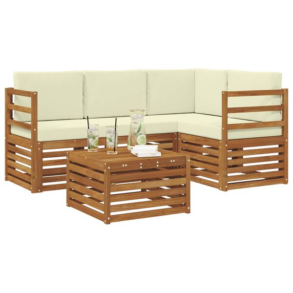 vidaXL Outdoor-Sofagarnitur 5 pcs Natur und Creme Massivholz Akazie