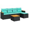 vidaXL 6-tlg. Garten-Sofagarnitur mit Kissen Schwarz Poly Rattan