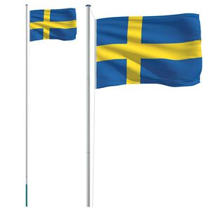 vidaXL Flagge Schwedens mit Mast 6,08 m Aluminium