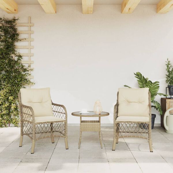 vidaXL Gartenstühle mit Kissen 2 Stk. Beige Poly Rattan
