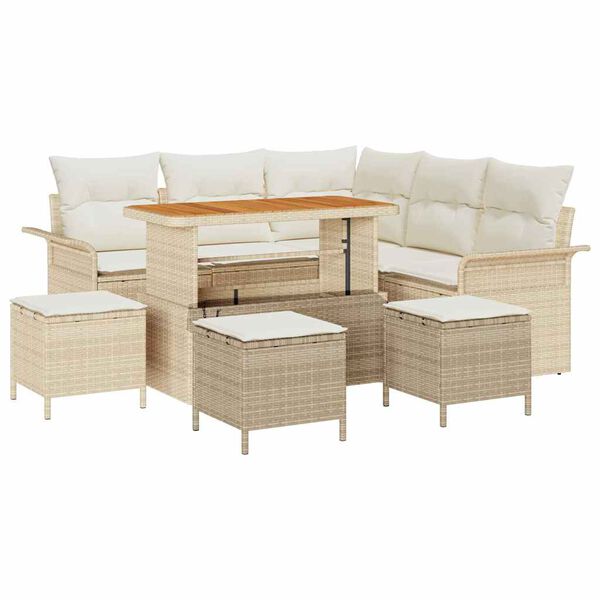 vidaXL Garten-Sofa-Set mit Kissen mit Speicher 9 pcs Beige und Creme