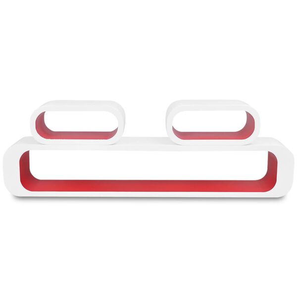 3-tlg. Wandregal-Set f&uuml;r B&uuml;cher DVD MDF Wei&szlig; Rot