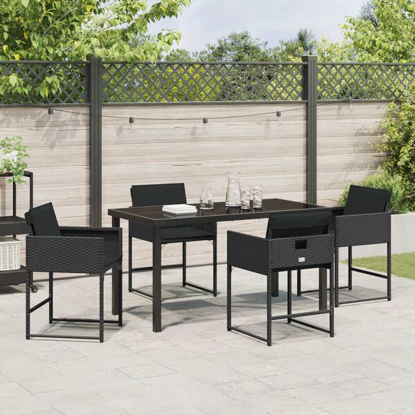 vidaXL Garten Essgruppe mit Kissen 5 pcs Schwarz Poly-Rattan