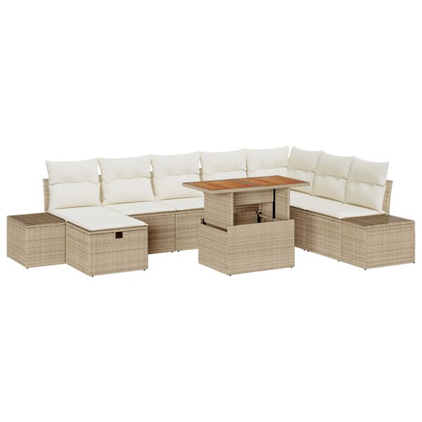 vidaXL Garten-Sofa-Set mit Kissen mit Speicher 9 pcs Beige Poly Rattan