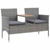 vidaXL 2-Sitzer-Gartenbank mit Teetisch 143 cm Poly Rattan Grau
