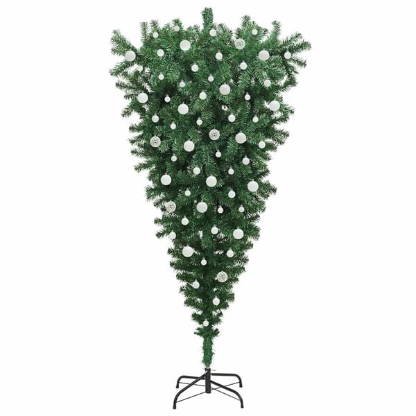 vidaXL Umgedrehter Kunst Weihnachtsbaum mit Kugelset Gr&uuml;n 210 cm PVC