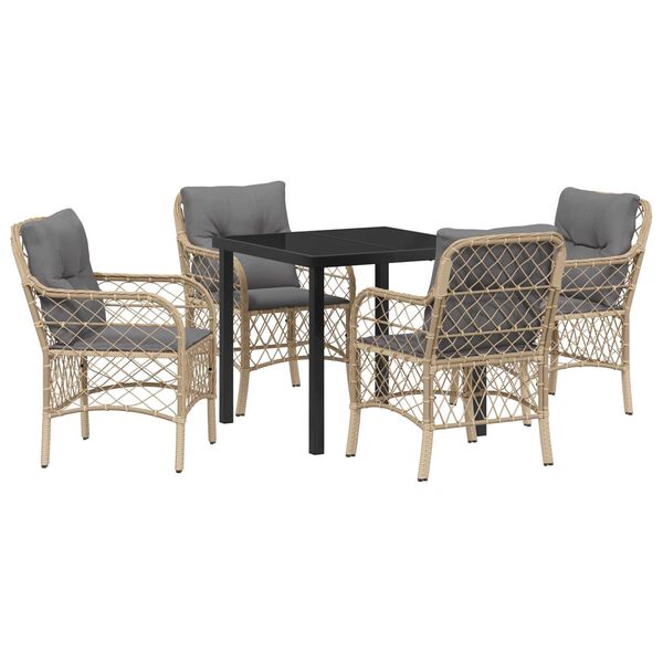vidaXL Garten Essgruppe mit Kissen 5 pcs Beige Poly-Rattan