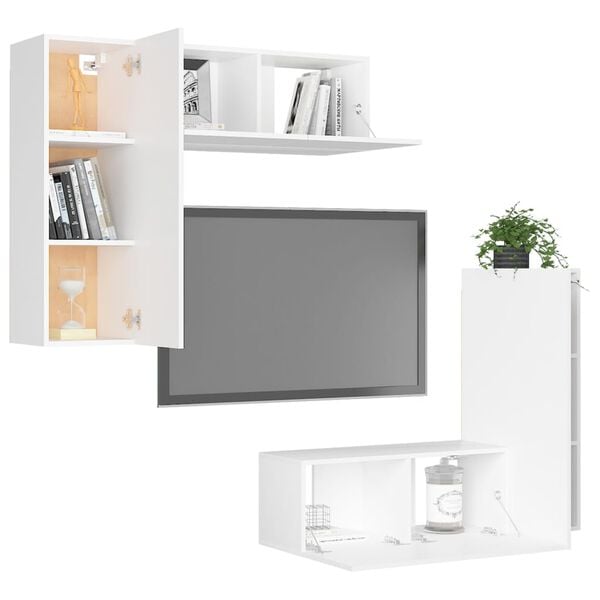 vidaXL 4-tlg. TV-Schrank-Set Weiß Holzwerkstoff