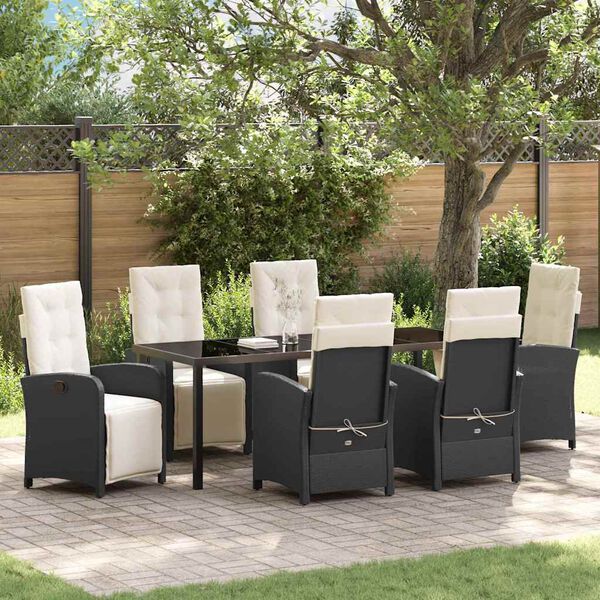 vidaXL Garten Essgruppe mit Kissen 7 pcs Schwarz Poly-Rattan