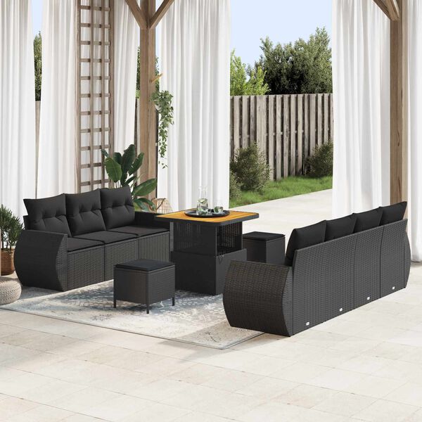 vidaXL Gartensofa-set mit Kissen mit Kissen 10 pcs Schwarz Poly-Rattan