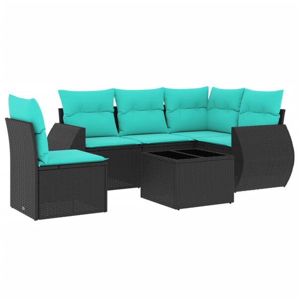 vidaXL 6-teiliges Gartensofa-Set mit Kissen, schwarzes Polyrattan