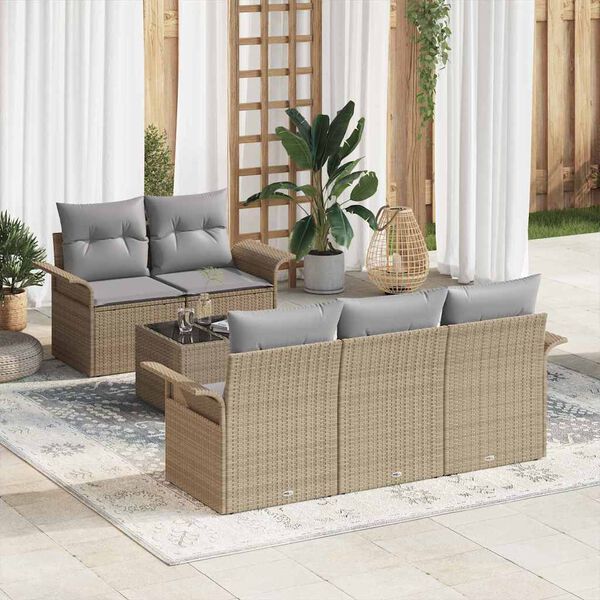 vidaXL Garten-Sofa-Set mit Kissen mit Speicher 6 pcs Beige und Grau