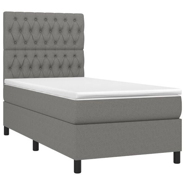 vidaXL Boxspringbett mit Matratze & LED Dunkelgrau 90x190 cm Stoff