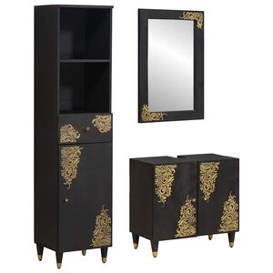 vidaXL Badezimmerschrank-Set mit T&uuml;r 3 pcs Schwarz Massivholz Mango