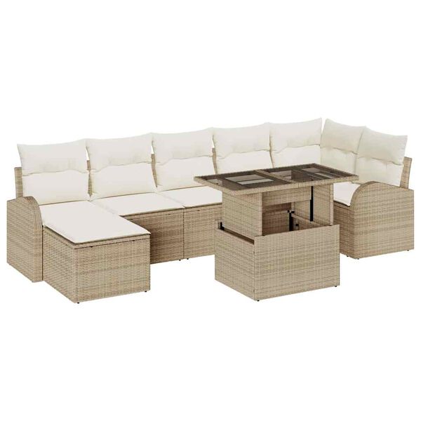 vidaXL Gartensofa-set mit Kissen mit Speicher 8 pcs Beige Poly Rattan