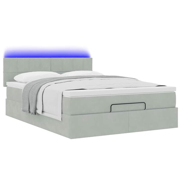 vidaXL Ottoman-Bett mit Matratze & LEDs Hellgrau 140x190 cm Samt