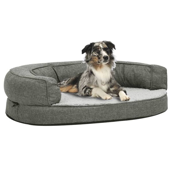 vidaXL Hundematratze Ergonomisch 90x64cm Leinenoptik Fleece Grau