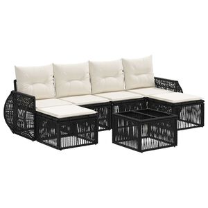 vidaXL Gartensofa-set 7 stk. Schwarz und Cremewei&szlig; Poly-Rattan