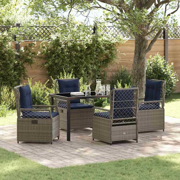 vidaXL Garten Essgruppe 5 pcs Grau Poly-Rattan