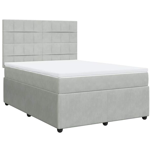 vidaXL Boxspringbett mit Matratze Hellgrau 160x200 cm Samt