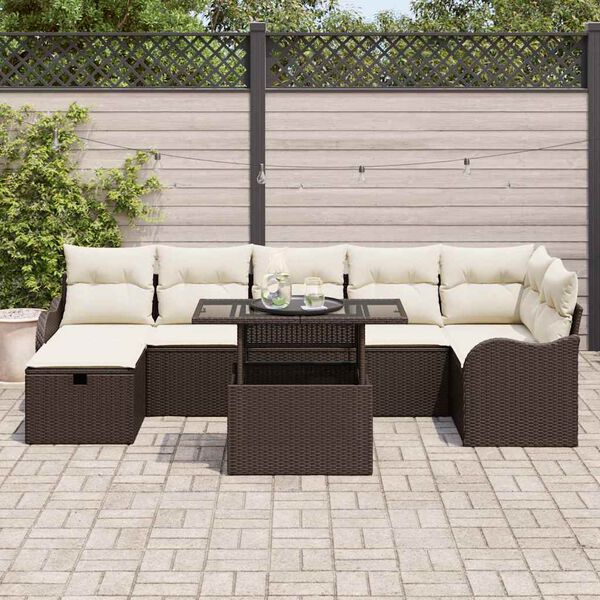 vidaXL Garten-Sofa-Set mit Kissen mit Speicher 8 pcs Braun Poly Rattan