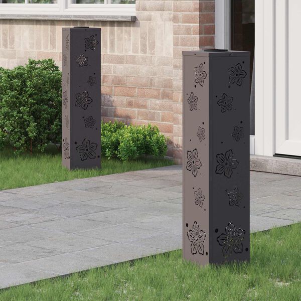 vidaXL Solar LED Weg Licht 2 pcs Schwarz Kalt gewalzter Stahl