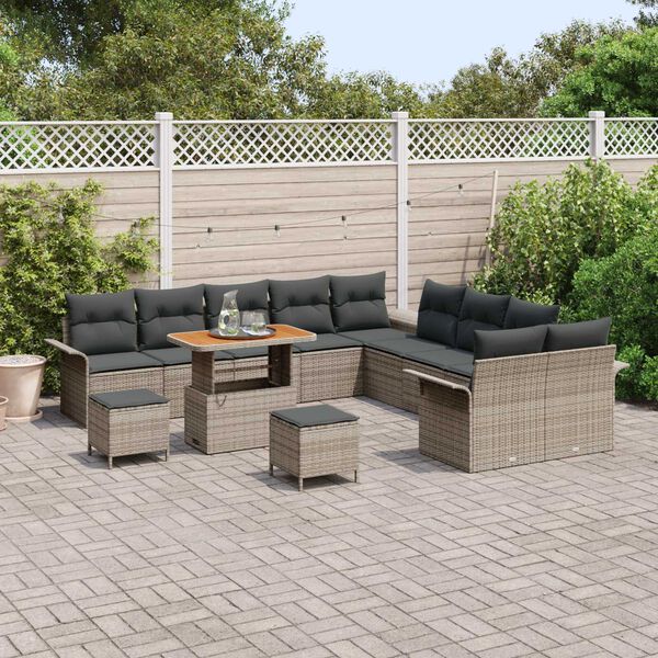 vidaXL Gartensofa-set mit Kissen 13 pcs Grau Poly-Rattan