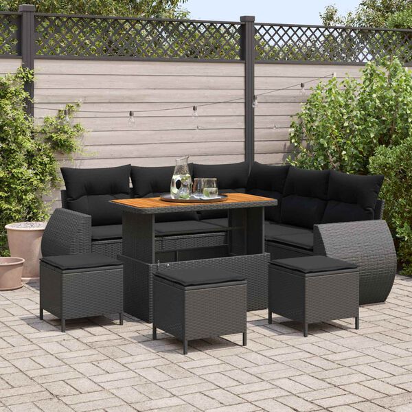 vidaXL Gartensofa-set 9 pcs Schwarz Poly-Rattan