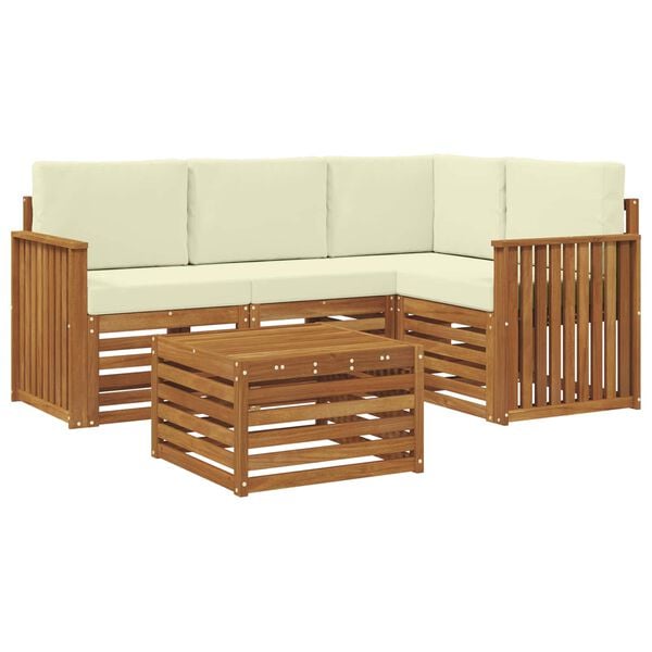 vidaXL Outdoor-Sofagarnitur 5 pcs Natur und Creme Massivholz Akazie