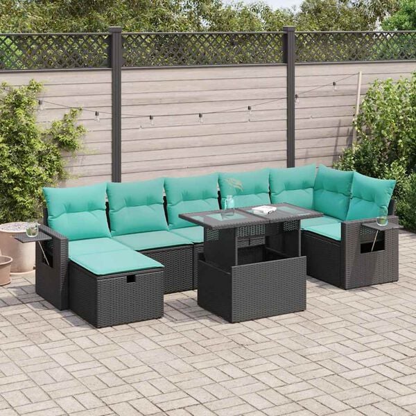 vidaXL 8-tlg. Garten-Sofagarnitur mit Kissen Grau Poly Rattan Akazie