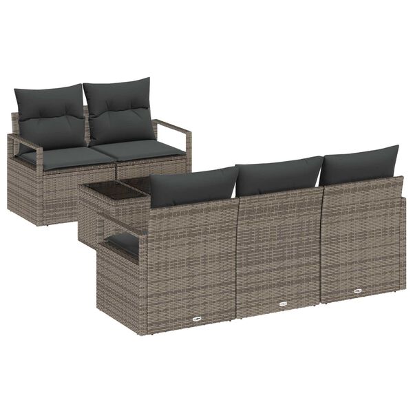 vidaXL Gartensofa-set mit Kissen mit Speicher 6 pcs Grau Poly-Rattan