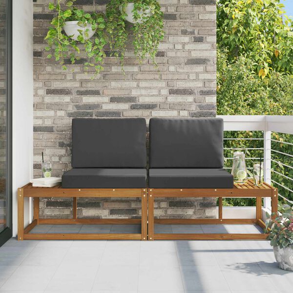 vidaXL Outdoor End Sofa 2 St&uuml;ck Natur und Anthrazit Massivholz Akazie