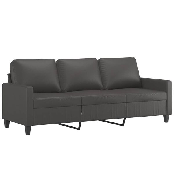 vidaXL 3-Sitzer-Sofa mit Hocker Grau 180 cm Kunstleder