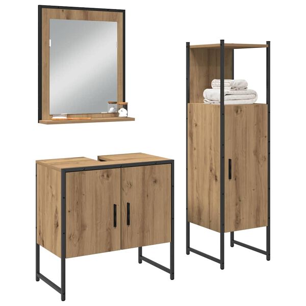 vidaXL Badezimmerm&ouml;bel-Set mit Regal mit T&uuml;r 3 pcs Braun Holzwerkstoff