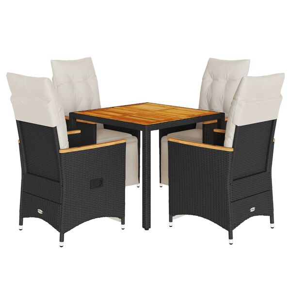 vidaXL 5-tlg. Garten-Bistro-Set mit Kissen Schwarz Poly Rattan