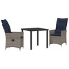 vidaXL Tisch- und Stuhlset 3 stk. Grau PE-Rattan