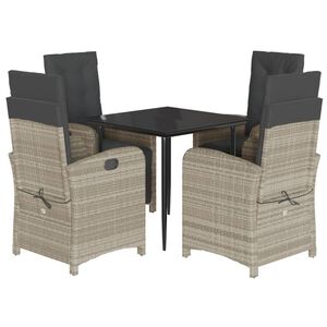 vidaXL 5-tlg. Garten-Essgruppe mit Kissen Hellgrau Poly Rattan