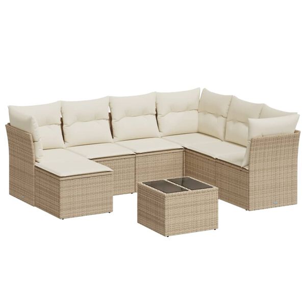 vidaXL 8-tlg. Garten-Sofagarnitur mit Kissen Beige Poly Rattan