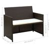 vidaXL 2-Sitzer-Gartensofa mit Polstern Braun Poly Rattan