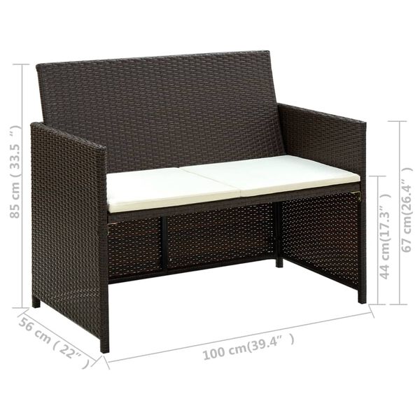 vidaXL 2-Sitzer-Gartensofa mit Polstern Braun Poly Rattan