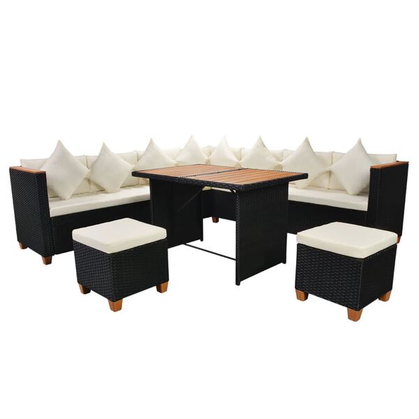 vidaXL 7-tlg. Garten-Lounge-Set mit Auflagen Poly Rattan Schwarz