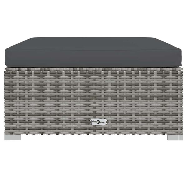 vidaXL Garten-Fußhocker mit Kissen Grau 70x70x30 cm Poly Rattan