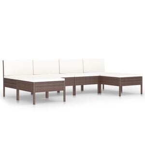 vidaXL 6-tlg. Garten-Lounge-Set mit Auflagen Poly Rattan Braun