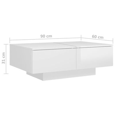 vidaXL Couchtisch Hochglanz-Weiß 90x60x31 cm Holzwerkstoff