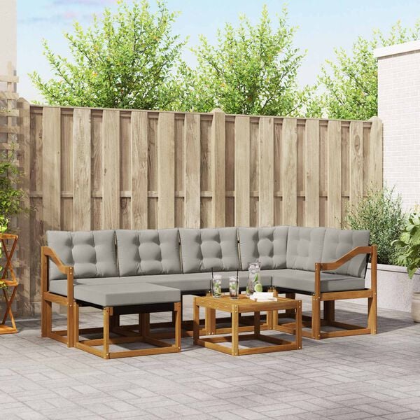 vidaXL Outdoor-Sofagarnitur mit Kissen 7 pcs Nat&uuml;rlich und Hellgrau