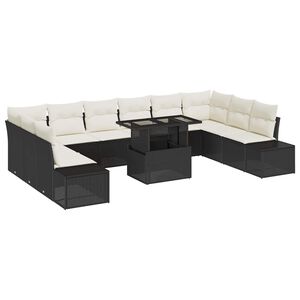 vidaXL Garten-Sofa-Set mit Kissen 11 pcs Schwarz und Creme